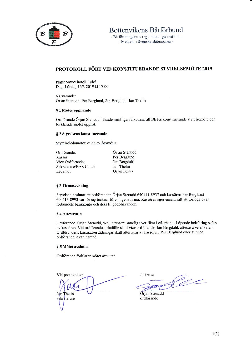 BBF Konstituerande styrelsemöte 2019