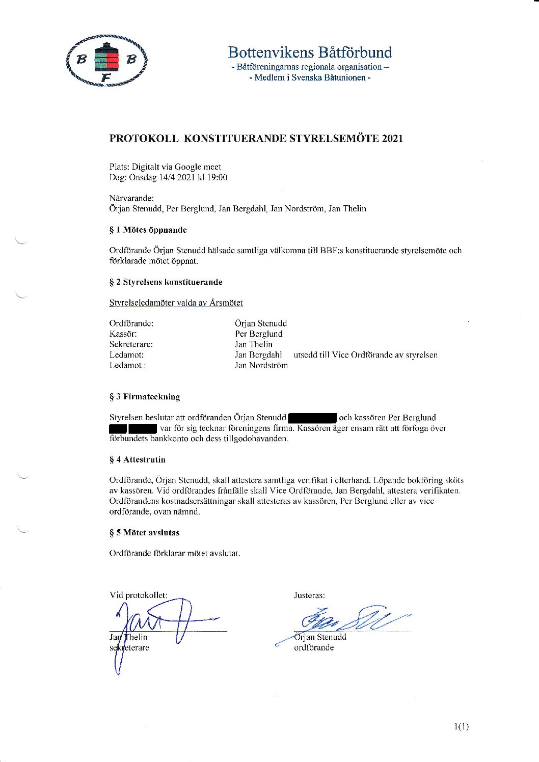 BBF konstituerande styrelsemöte 2021